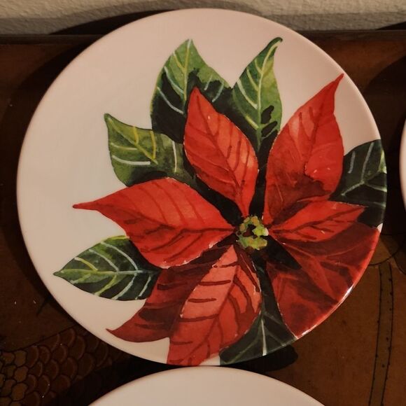 Mulberry Poinsettia Melamine 8" Salad Plate Set of 4 - Picture 2 of 6